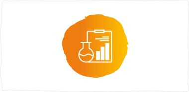 Illustration "Wissen Kompakt" mit Klemmbrett und Reagenzglas auf orangem Hintergrund